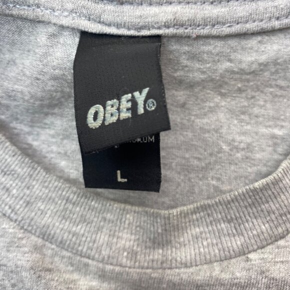Y2K Obey  Heather Gray Propaganda Eye Graphic T-Shirt Men's Size L - Picture 7 of 8